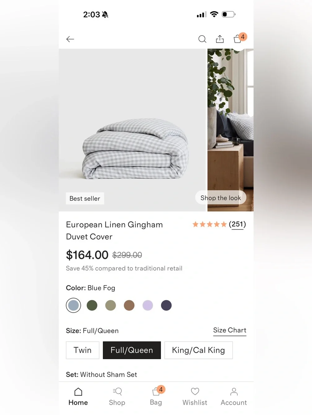 Gingham Blue Fog European Linen Full/Queen Duvet Cover Only - Retail $164